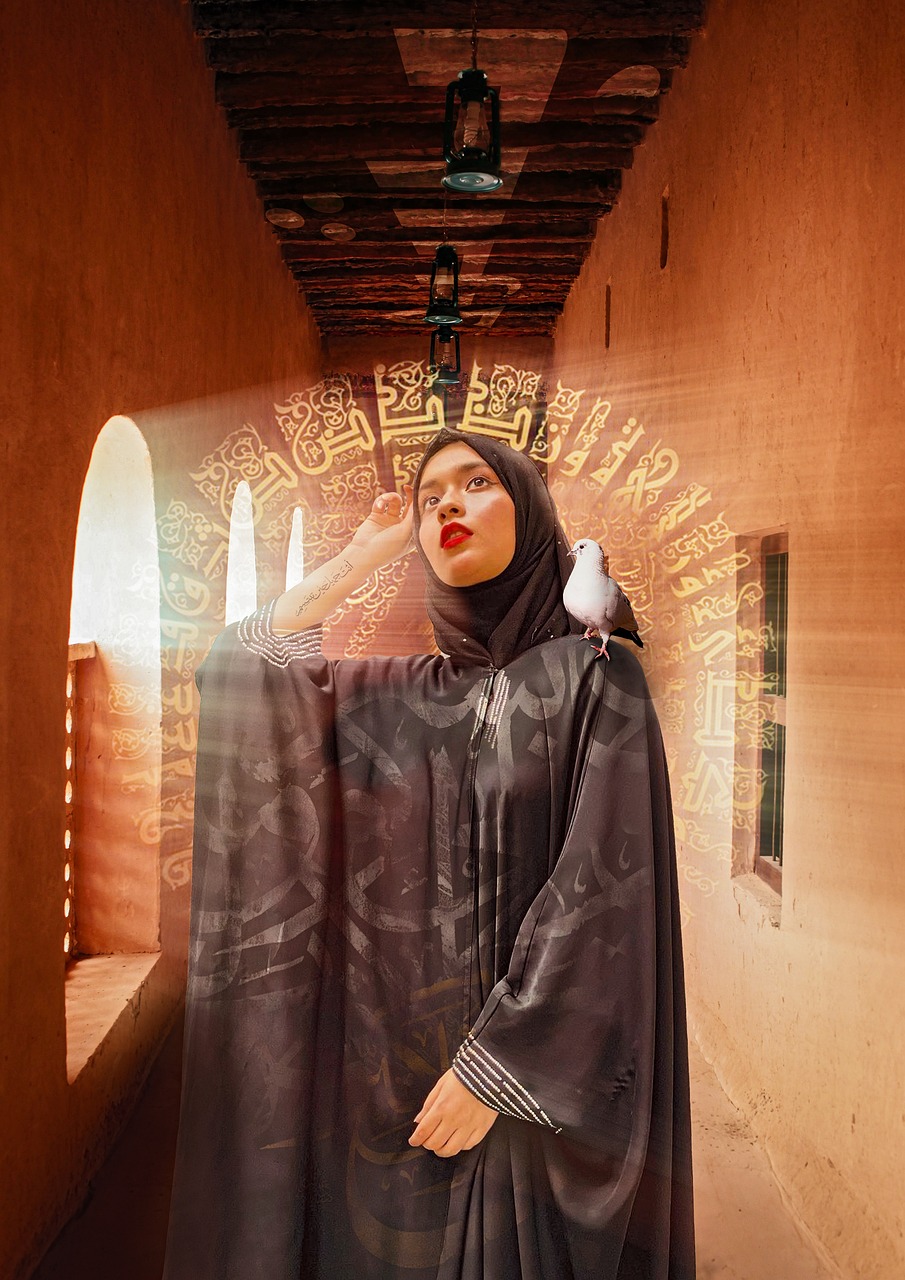 girl, abaya, bird